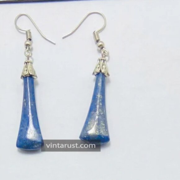Dangle Earrings, Gemstone Dangle Earrings, Lapis Lazuli Handmade Earrings - Picture 3 of 9